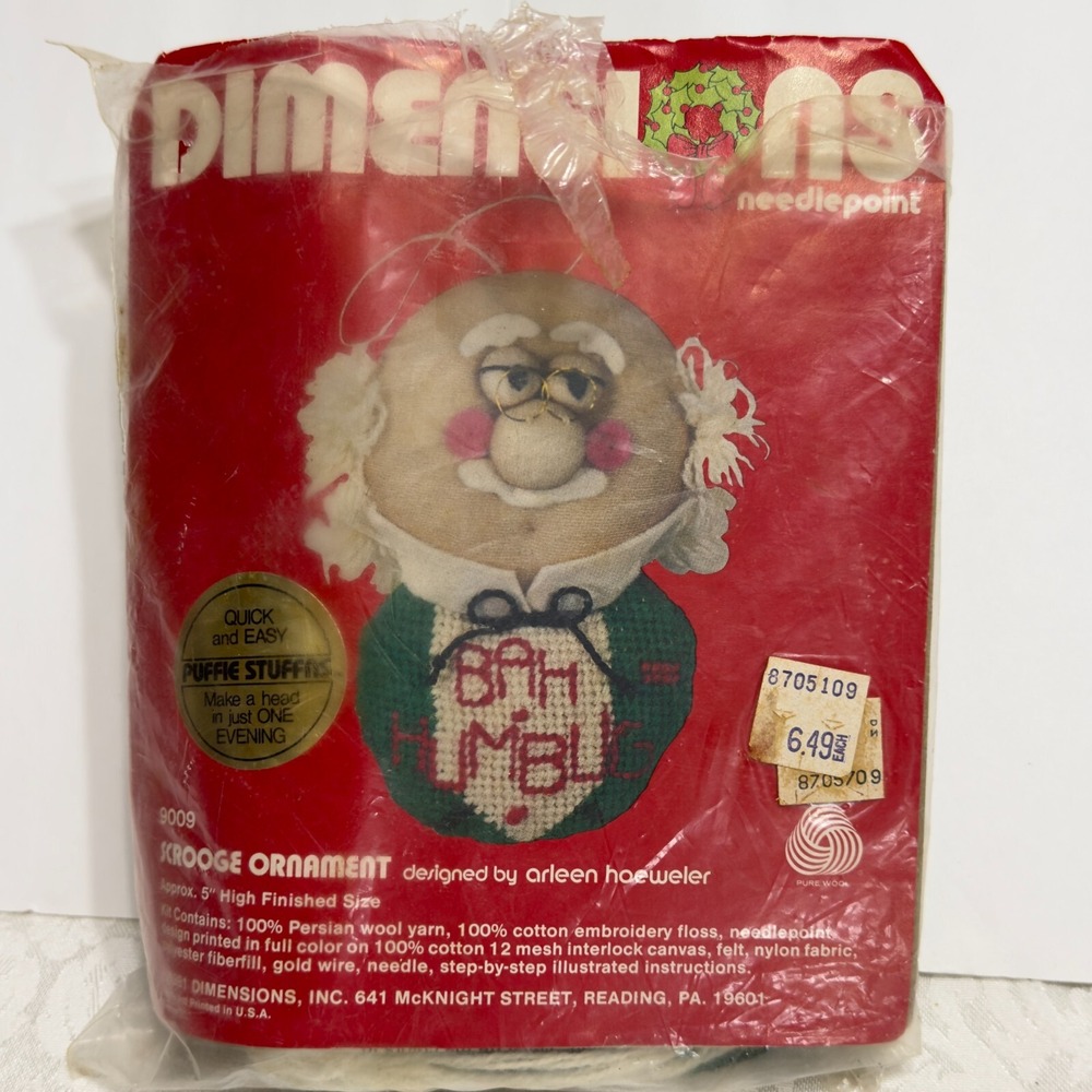 "Scrooge Ornament" ©1981 Dimensions Crewel Embroidery Kit # 9009 SEALED